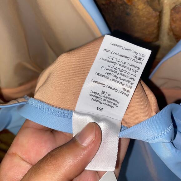 New J. Crew Baby Light Blue Plunge One-Piece Swim Bathing Suit Women's Size 24 - Picture 7 of 8